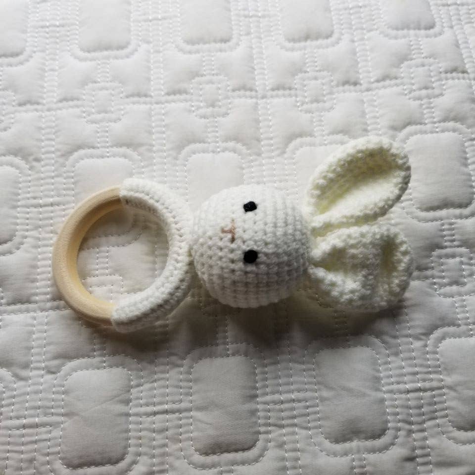 Hand Crocheted Rattle | White Bunny