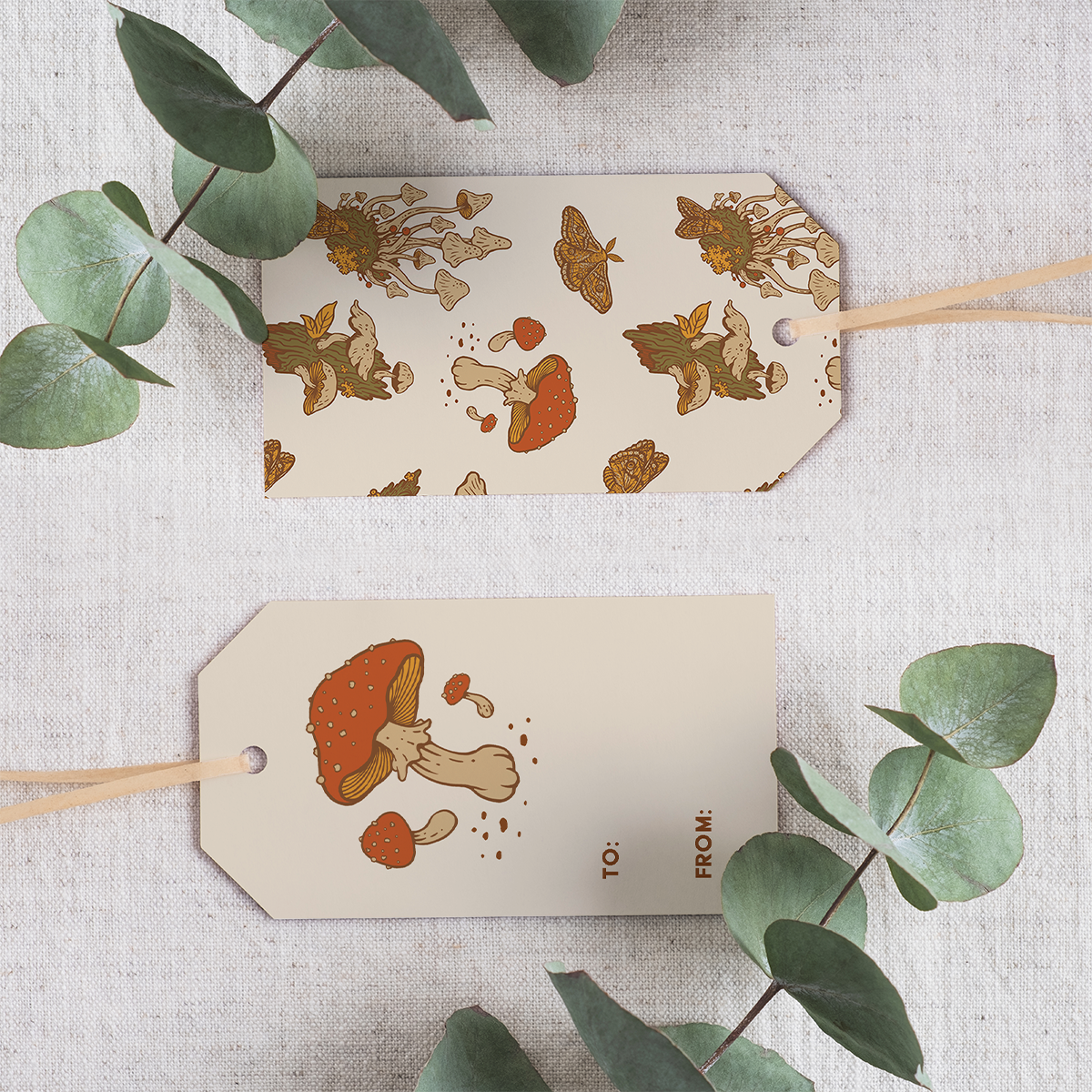 Recyclable Gift Tags – Set of 8 Double-Sided Tags Mushrooms