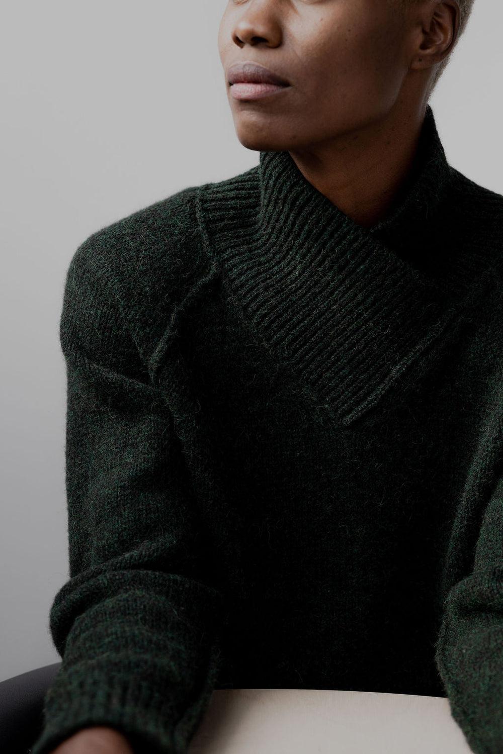 Wrap Collar Baby Alpaca Pullover - Green Envy