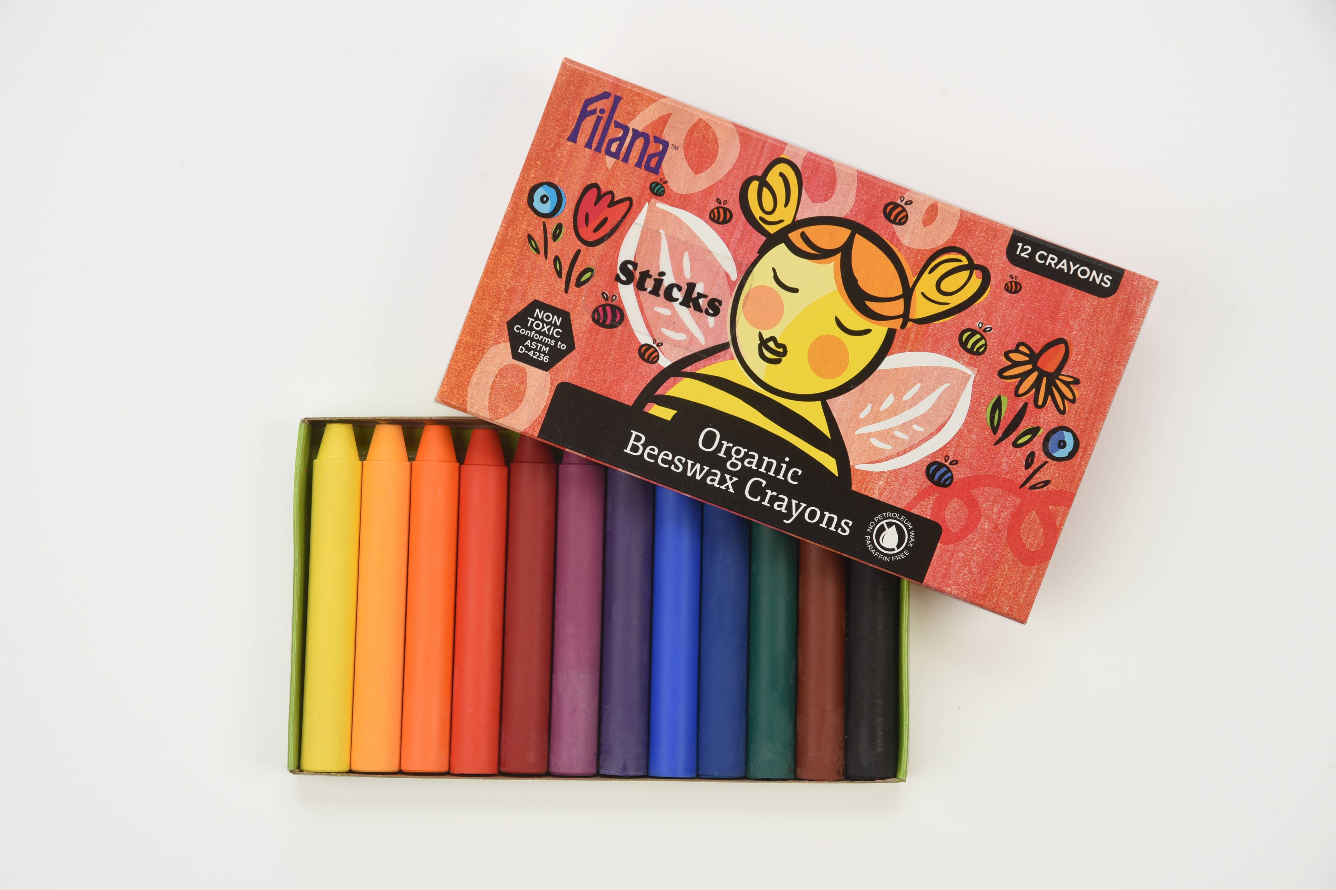 Organic Beeswax Crayons – 12 Paraffin-Free Classic Colors | Filana