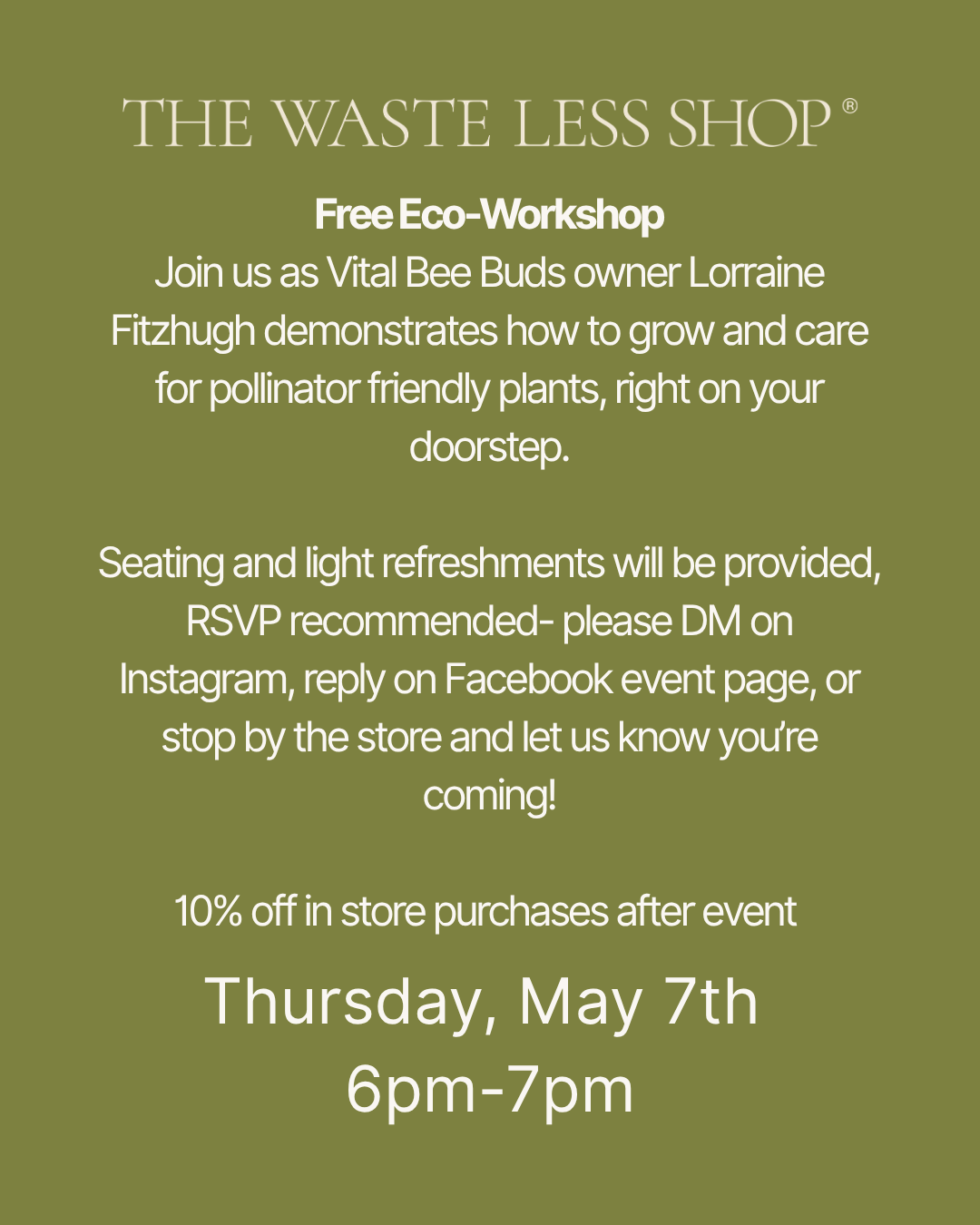 FREE Eco Workshop- Porch Pollinators by VitalBeeBuds