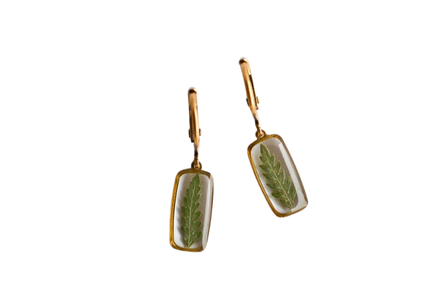 Tiny Fern Rectangle Huggie Hoop Earrings