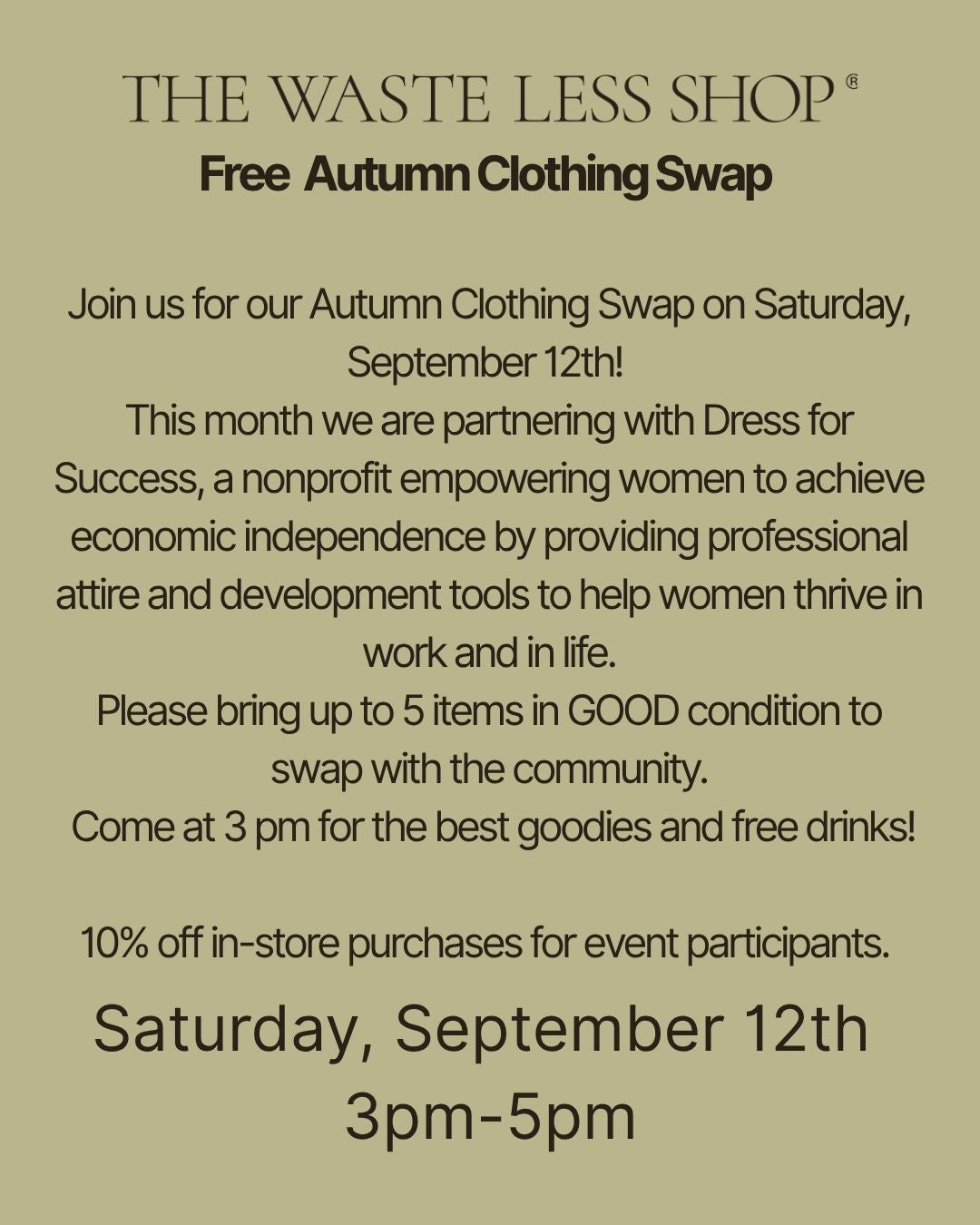 Second Saturday Sip + Swap- Autumn Clothing Swap
