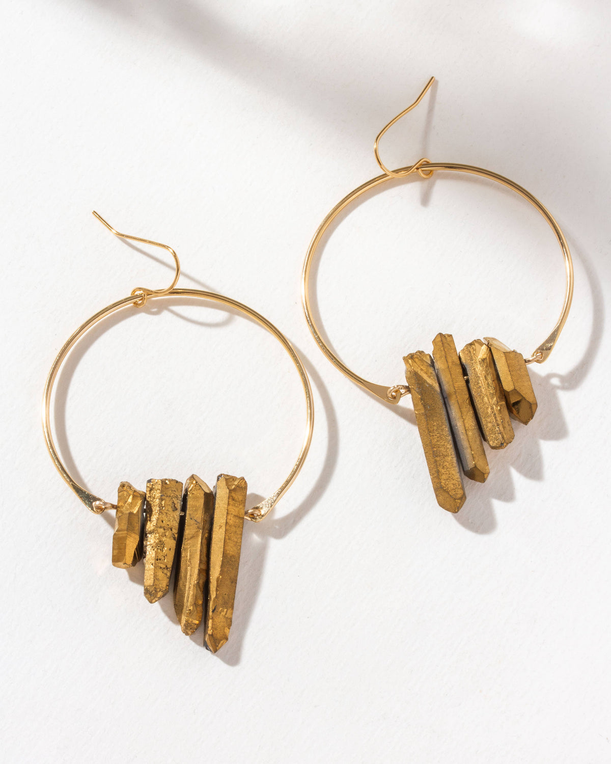 Super Nova Fish Hook Earrings | Gold Quartz