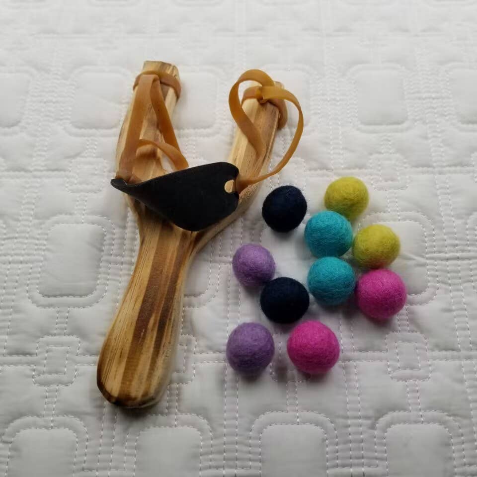 Wooden Slingshot With Felt Balls