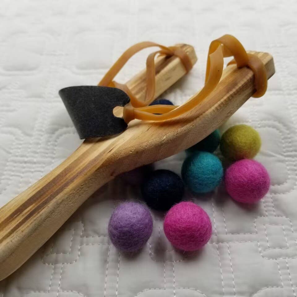 Wooden Slingshot With Felt Balls