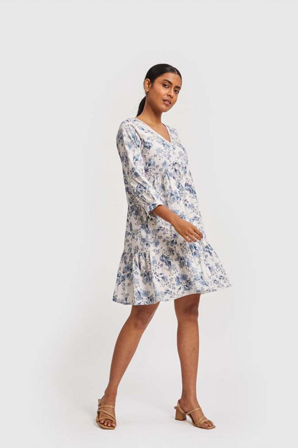 Deep V Short Dress - Azure Waves