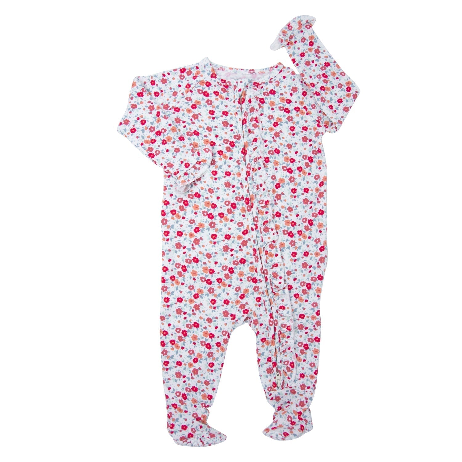 Ruffle Footie - Crimson Floral