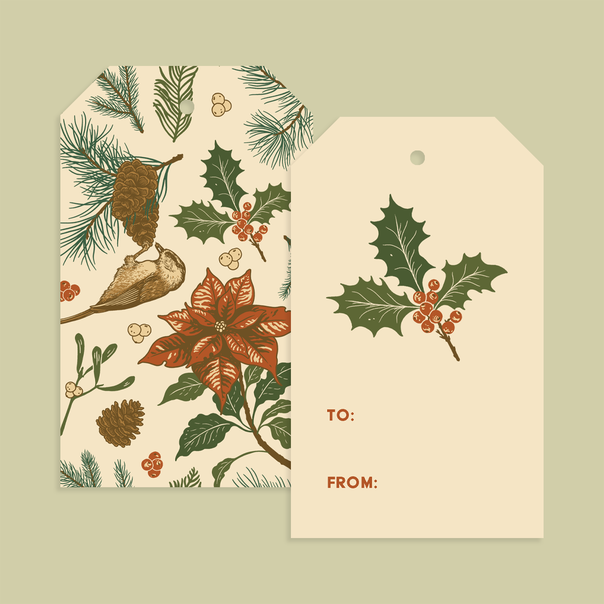 Recyclable Gift Tags – Set of 8 Double-Sided Tags Holiday (Cream)
