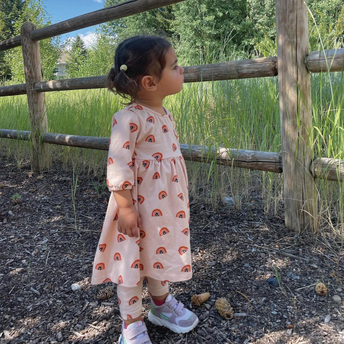 Rainbow Kid Dress - Soft Pink/multi