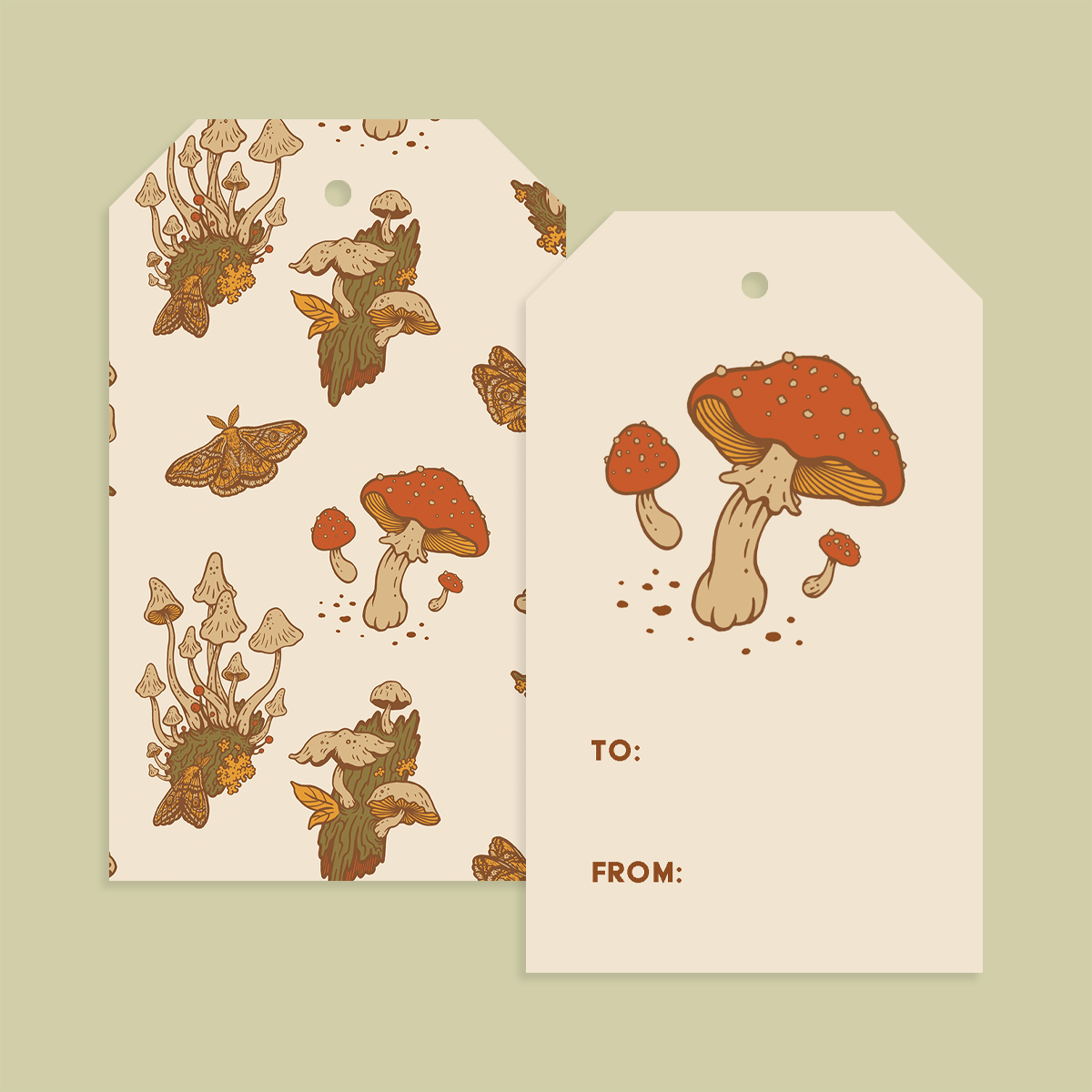 Recyclable Gift Tags – Set of 8 Double-Sided Tags Mushrooms