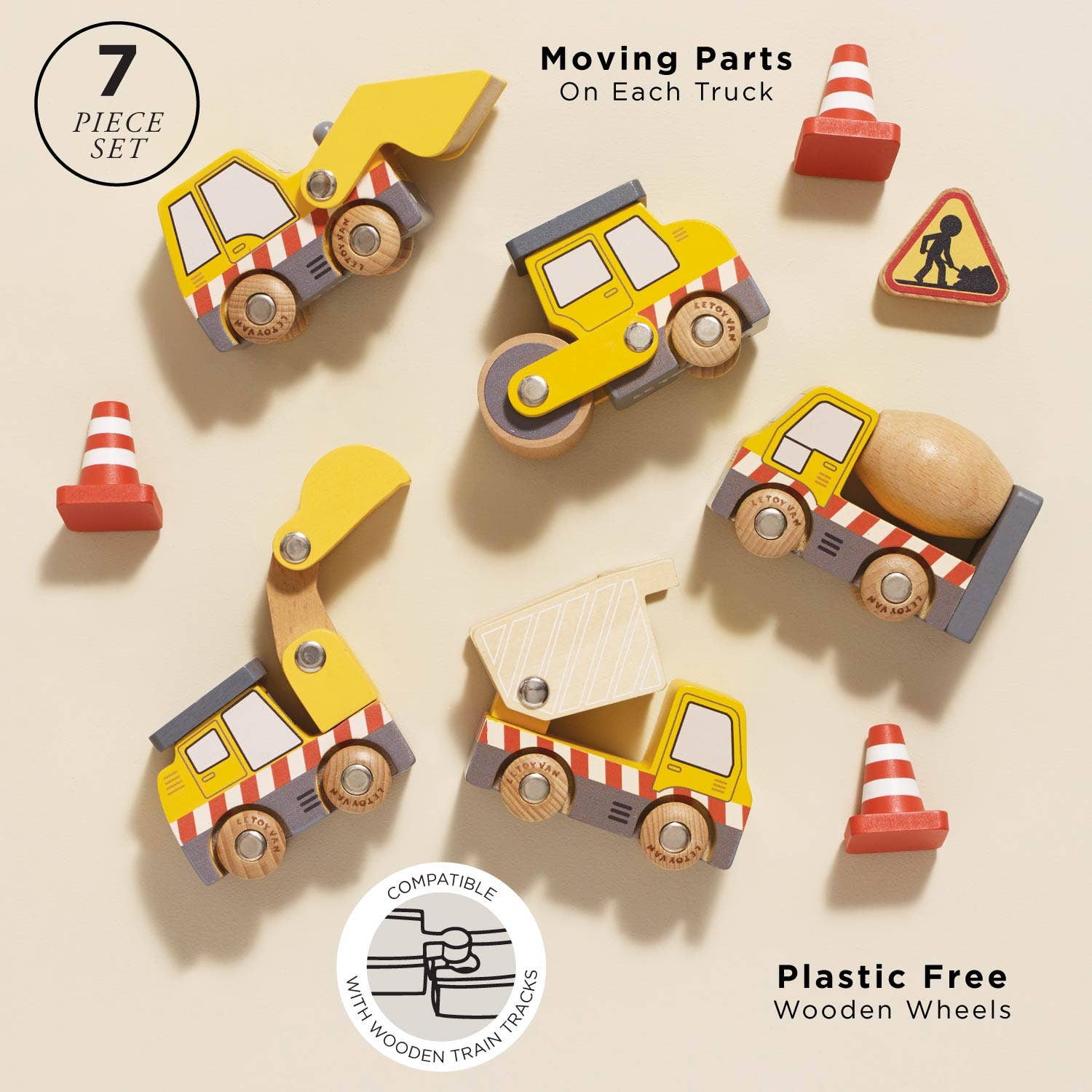 Wooden Construction Vehicles Set | 9-Piece FSC®-Certified Playset