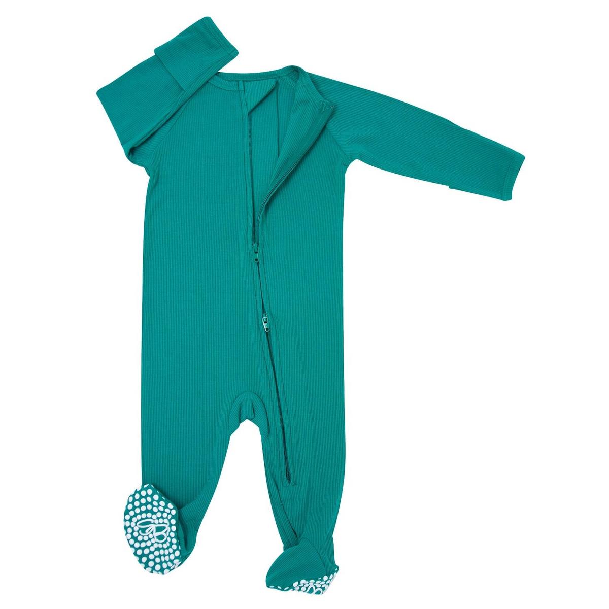 Zipper Footie - Emerald Green Ribbed