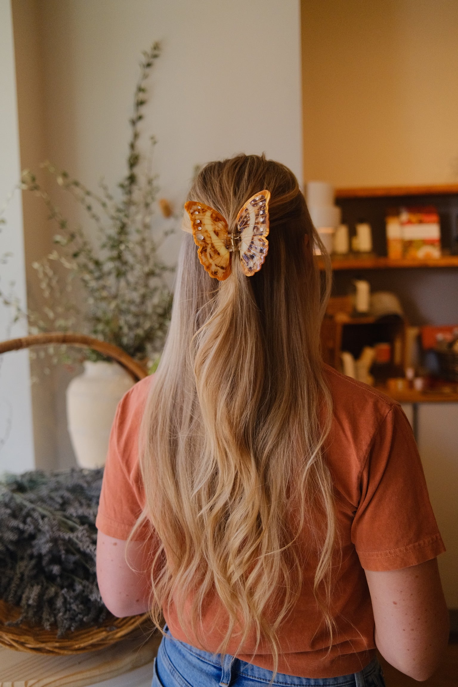 Hand-painted Morpho Butterfly Claw Hair Clip | Eco-Friendly