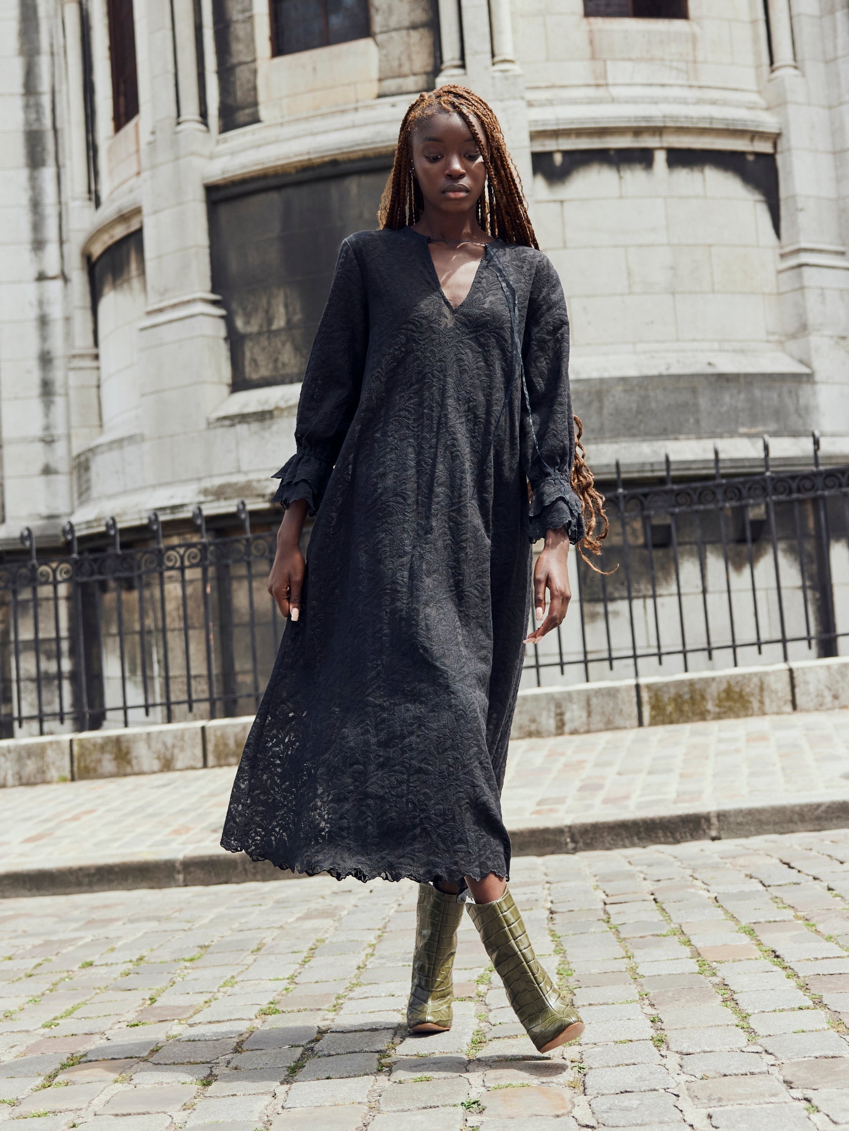 Penny Midi Dress - Black Crochet Lace