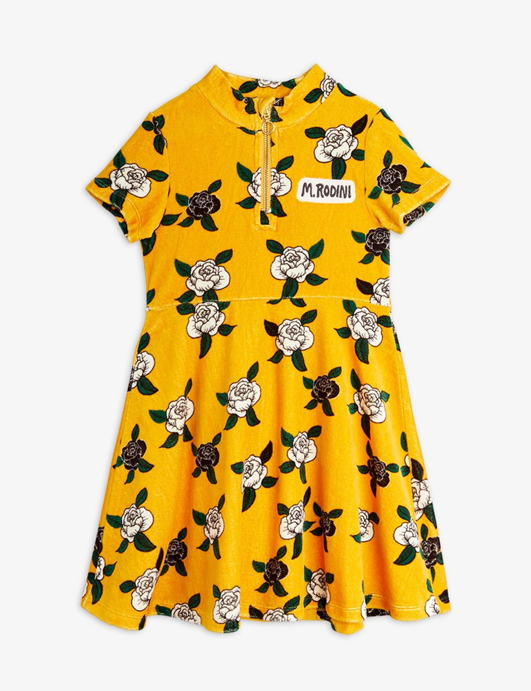 Roses Velour Ss Dress - Yellow