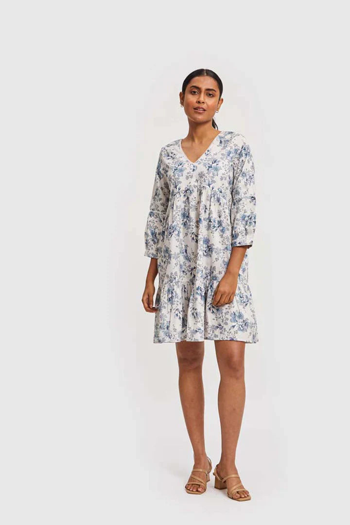 Deep V Short Dress - Azure Waves