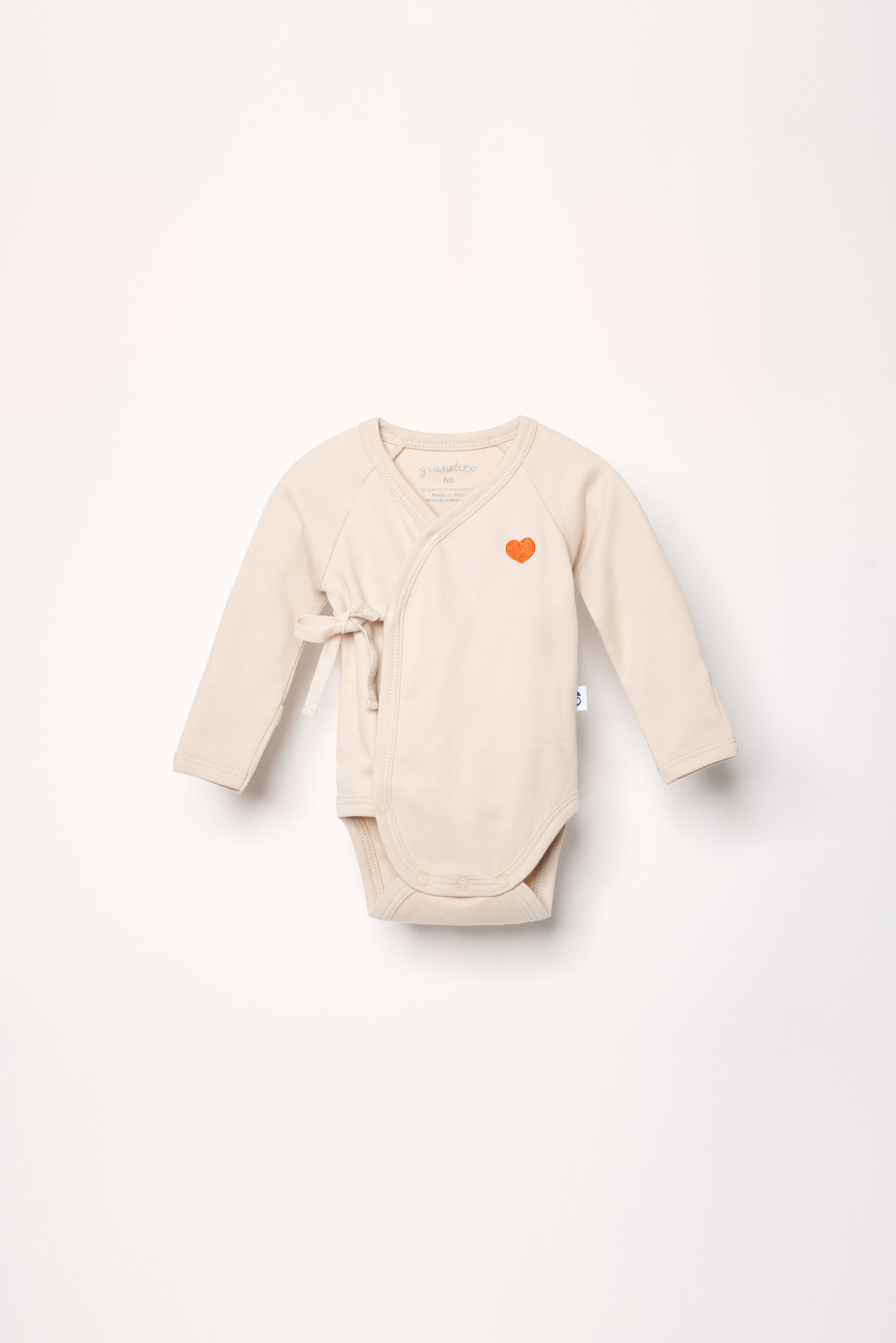 Organic Pima Cotton Baby Kimono Body - Sand With Heart