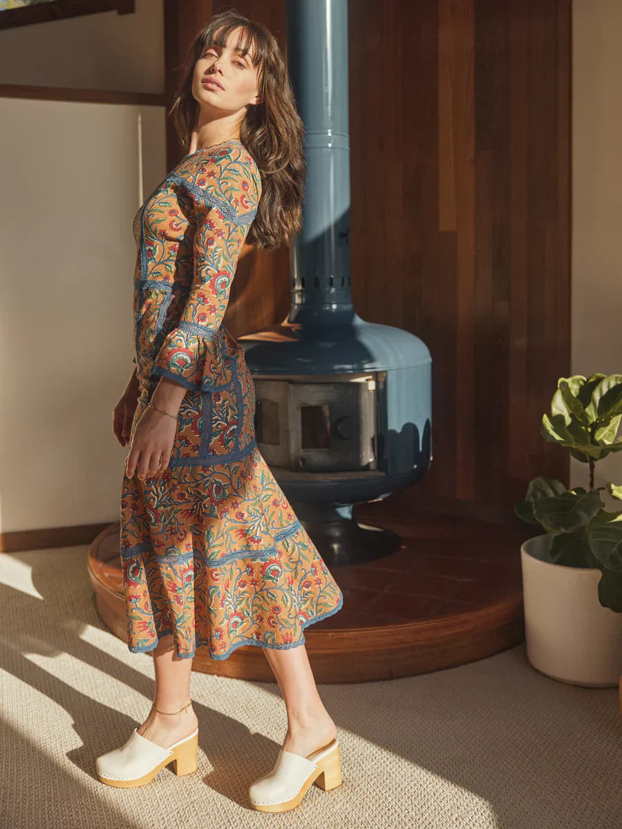 Tina Fluted Pencil Dress - Tawny/Multicolor Floral print