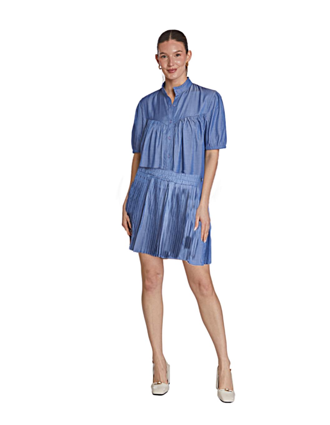 Stephanie Pleated Skirt - Chambray