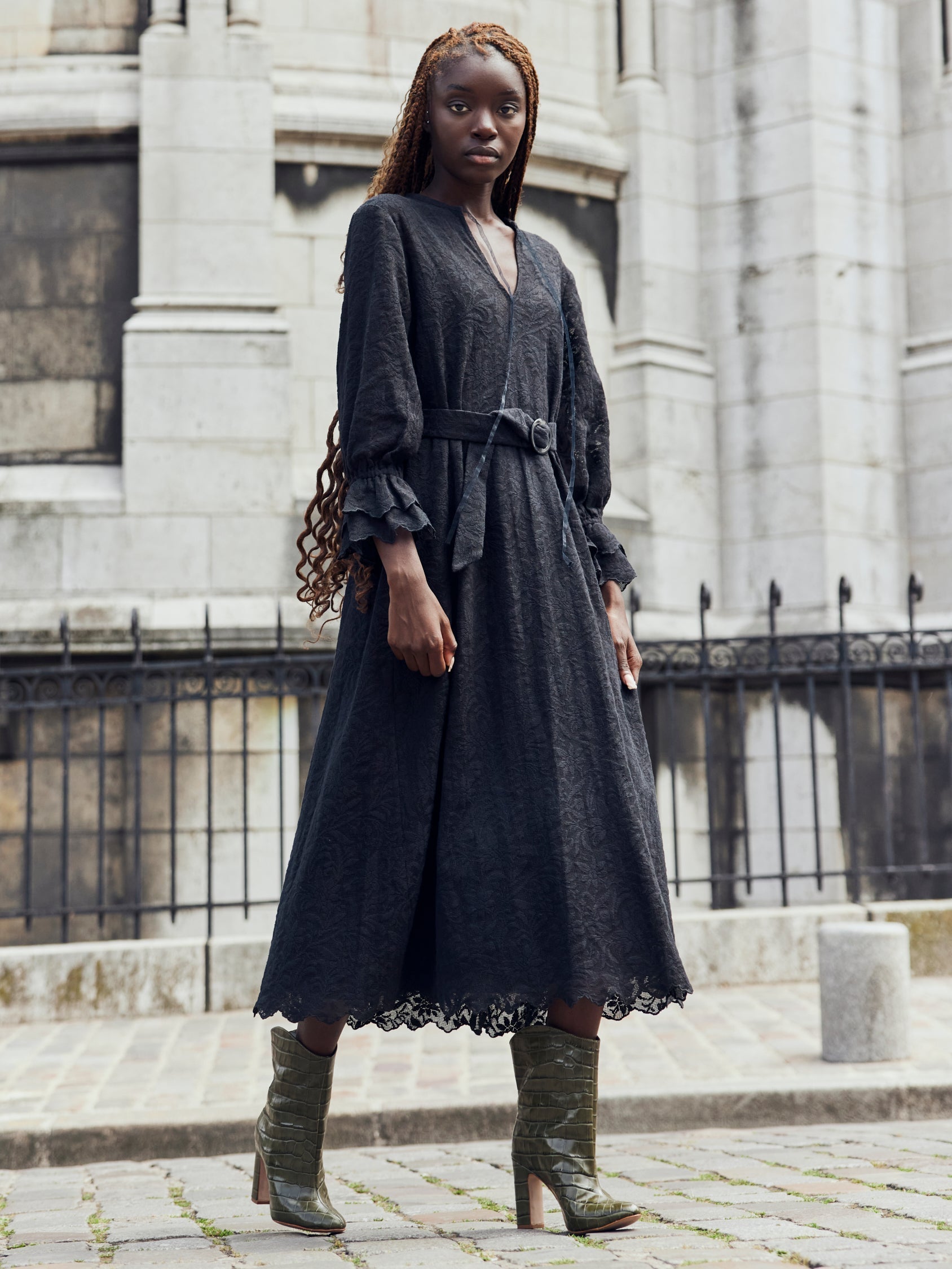 Penny Midi Dress - Black Crochet Lace