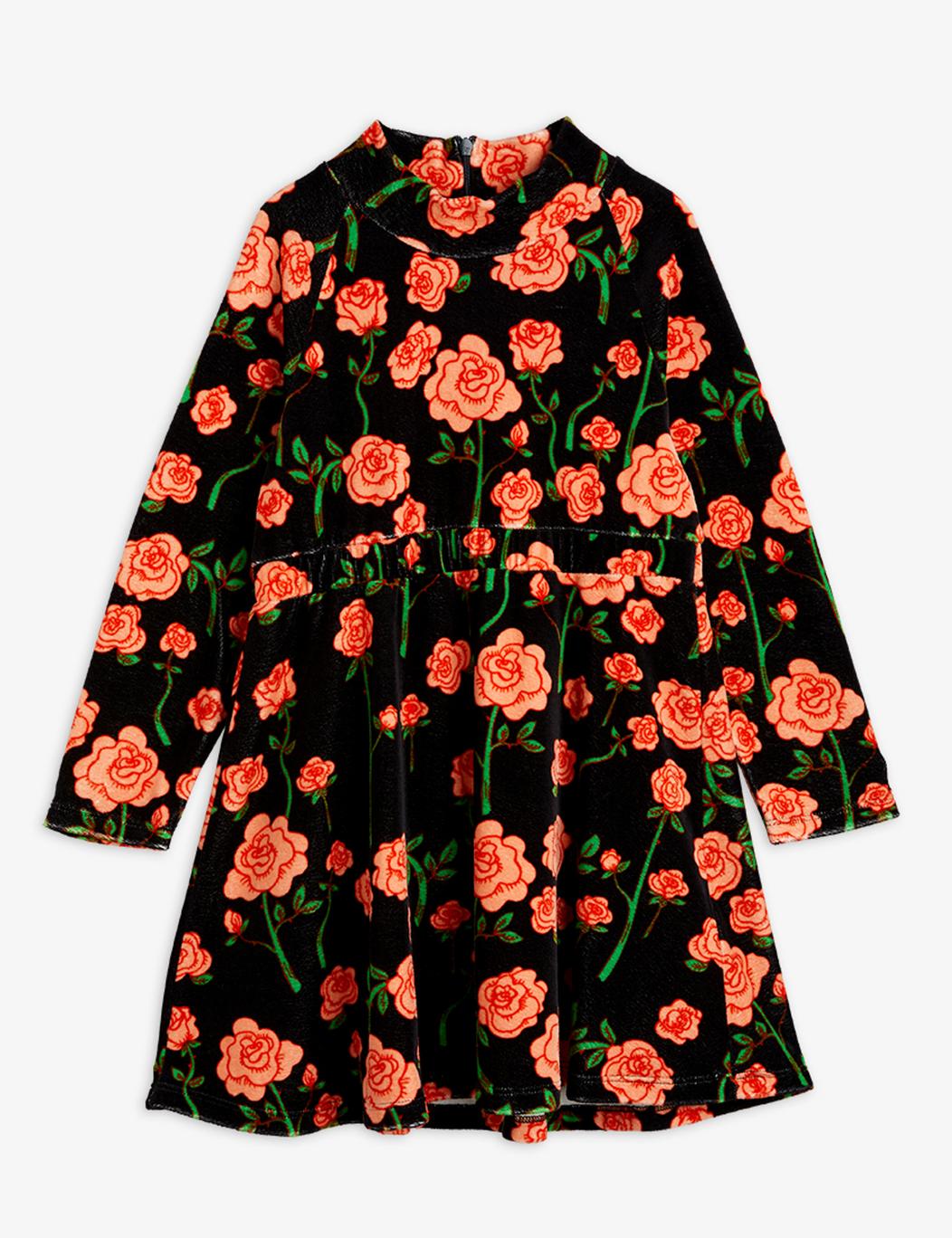 Roses Velour Ls Dress - Black