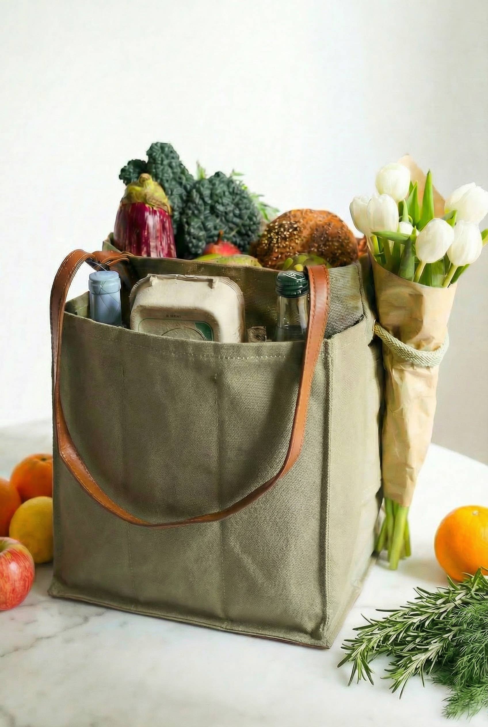 Market Tote Adjustable Handles & Insulated Insert | Caper Green
