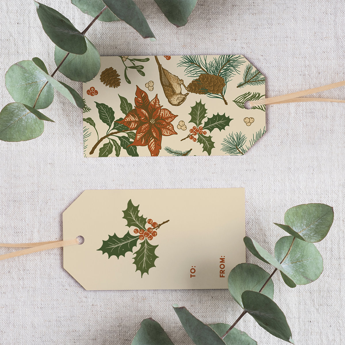 Recyclable Gift Tags – Set of 8 Double-Sided Tags Holiday (Cream)