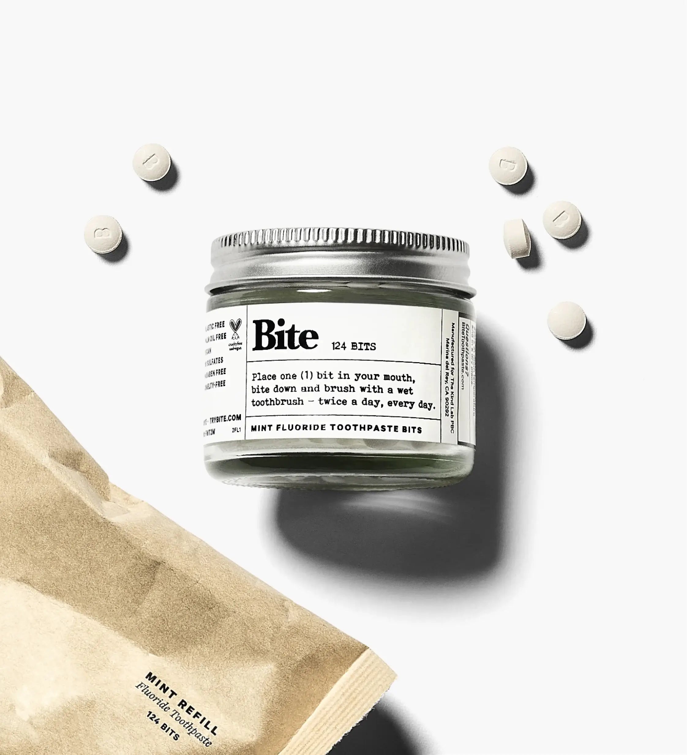Toothpaste Bits with Fluoride | Mint Glass Jar
