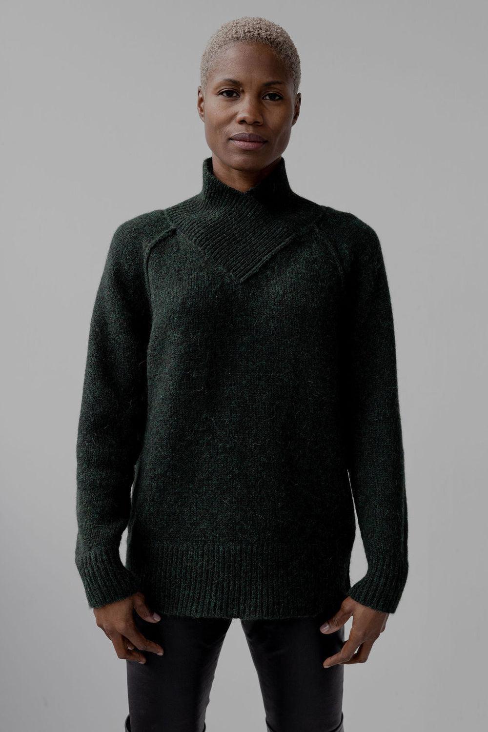 Wrap Collar Baby Alpaca Pullover - Green Envy