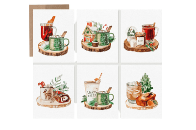 Blue Thistle Holiday Drinks-Blank Boxed Set of 6 Holiday Cards