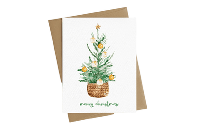 Blue Thistle Merry Christmas Tree Eco Friendly Greeting Cards