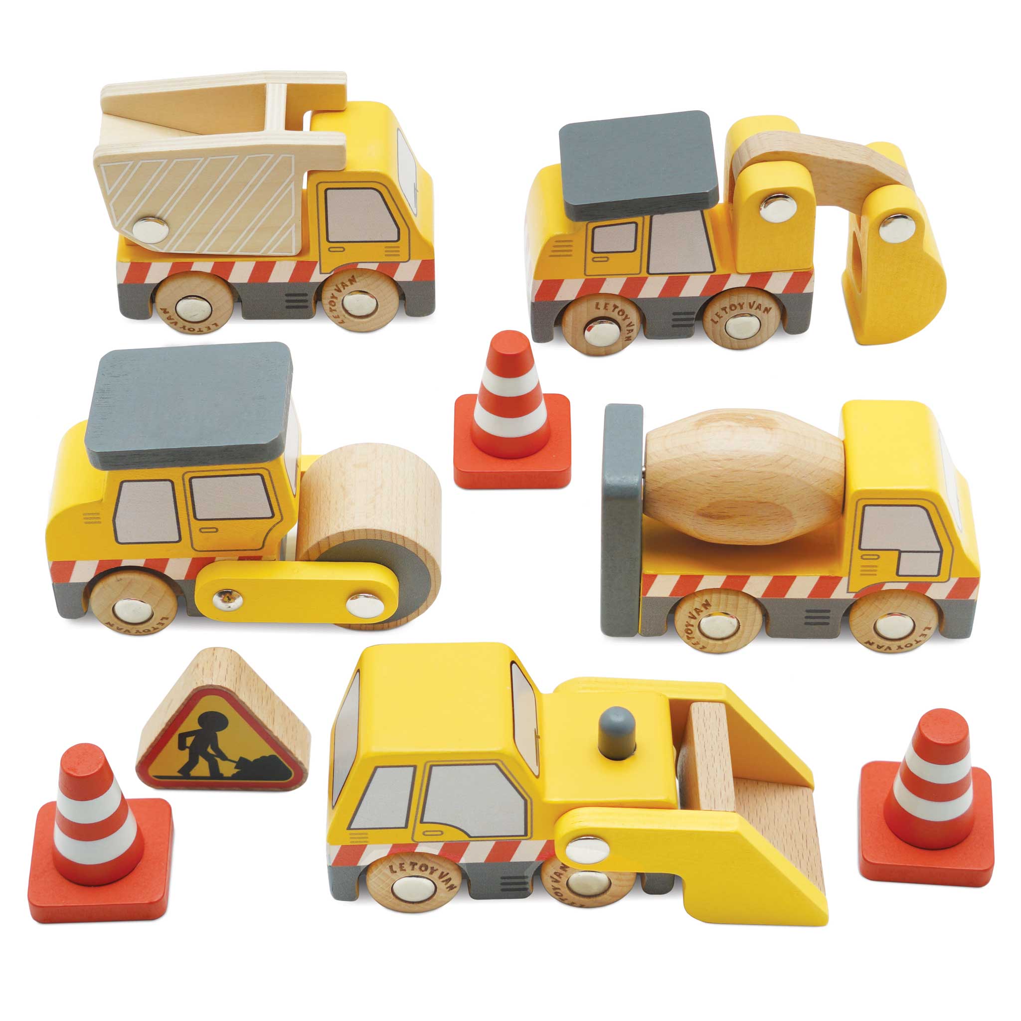 Wooden Construction Vehicles Set | 9-Piece FSC®-Certified Playset