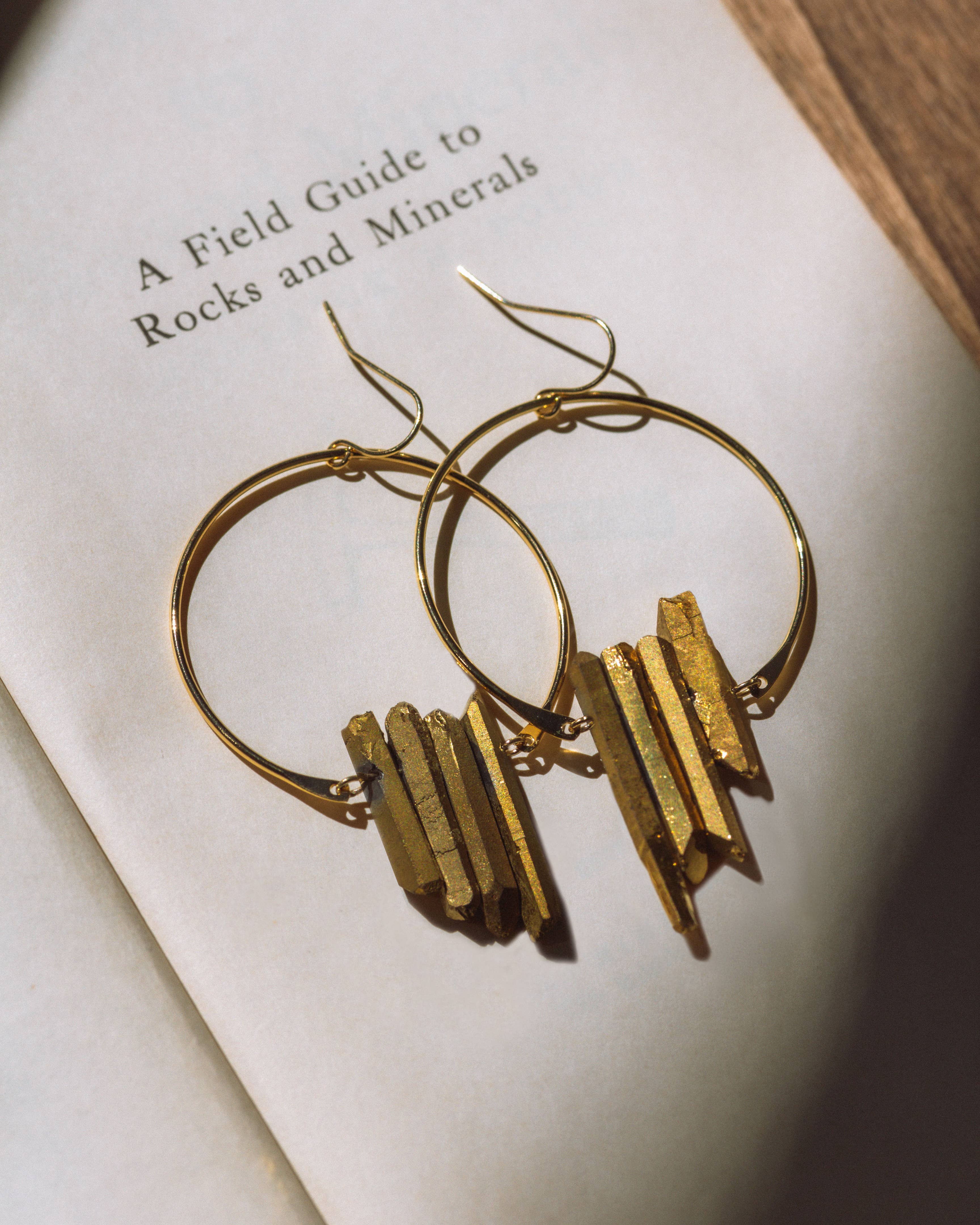 Super Nova Fish Hook Earrings | Gold Quartz