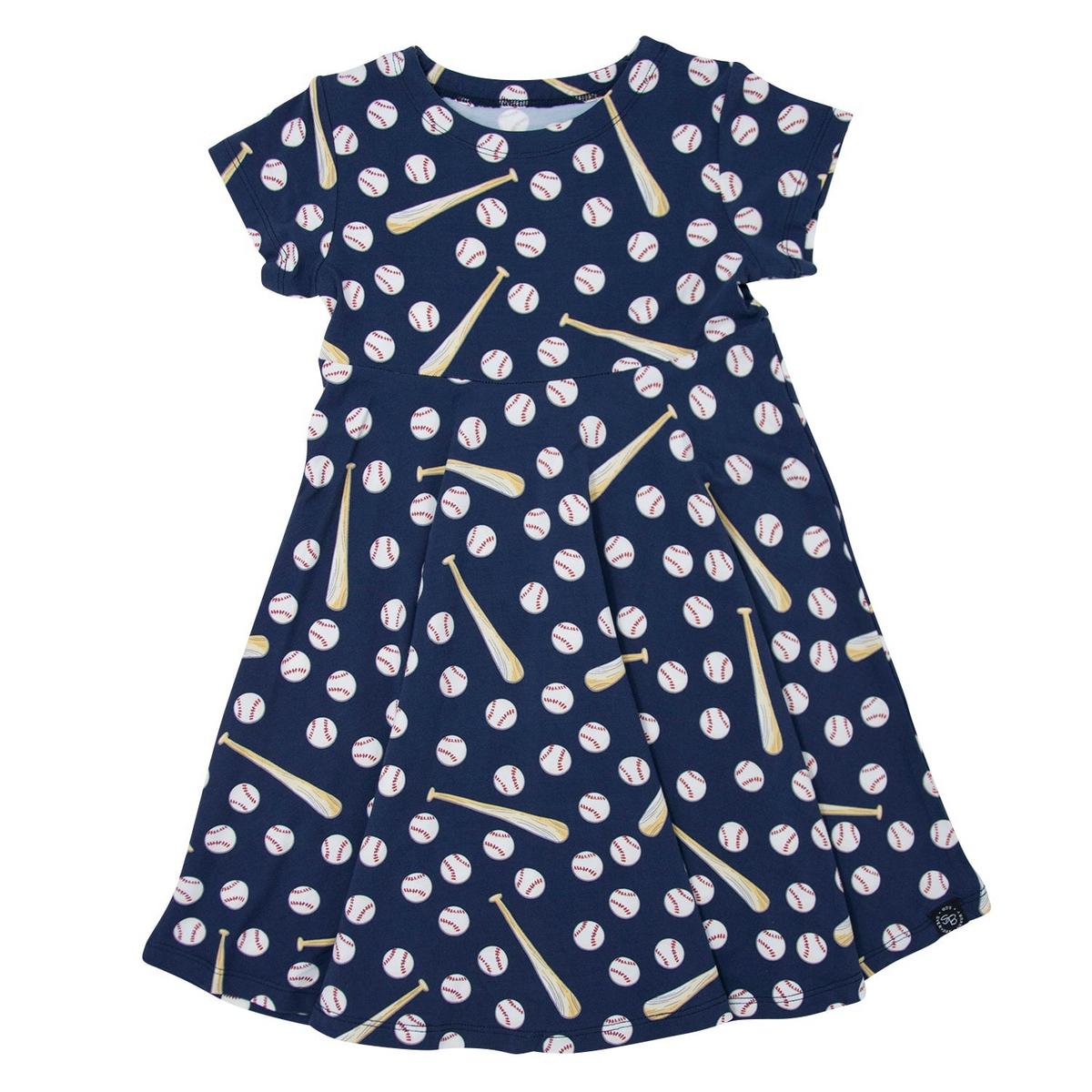 Swirly Girl Short Sleeve Dress - Little Slugger Navy