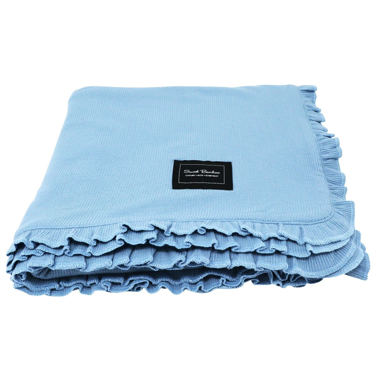 Receiving Blanket with Ruffle - 28 x 28 - Faded Denim Rib