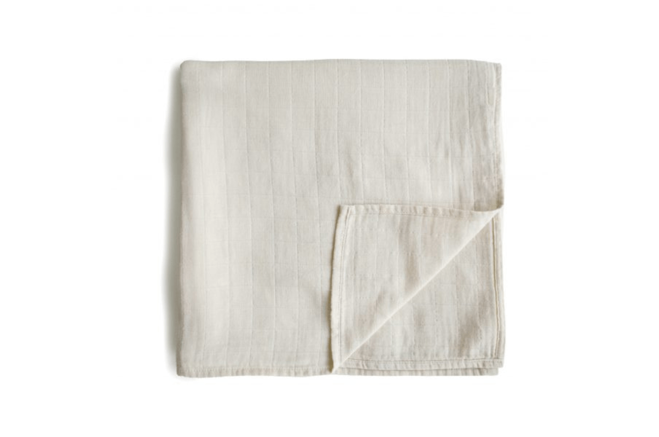 Mushie Fog Organic Muslin Swaddle Blanket