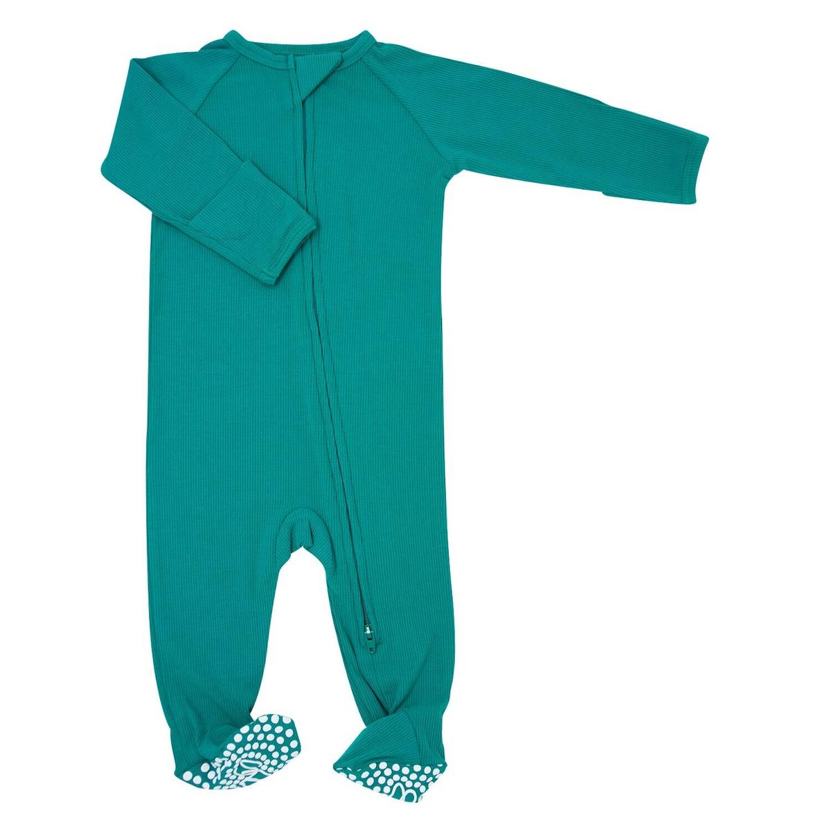 Zipper Footie - Emerald Green Ribbed