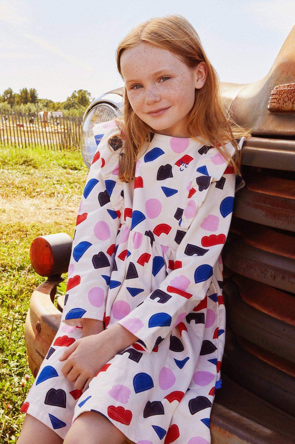Recycled Cotton Shapes Kid Ruffle Dress - Petal Pink Multi
