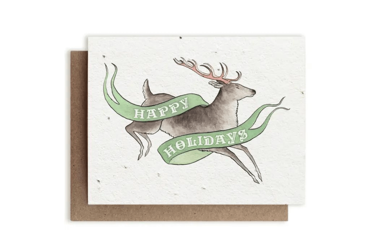 The Bower Studio Happy Holidays Deer Individual Plantable Seed Cards